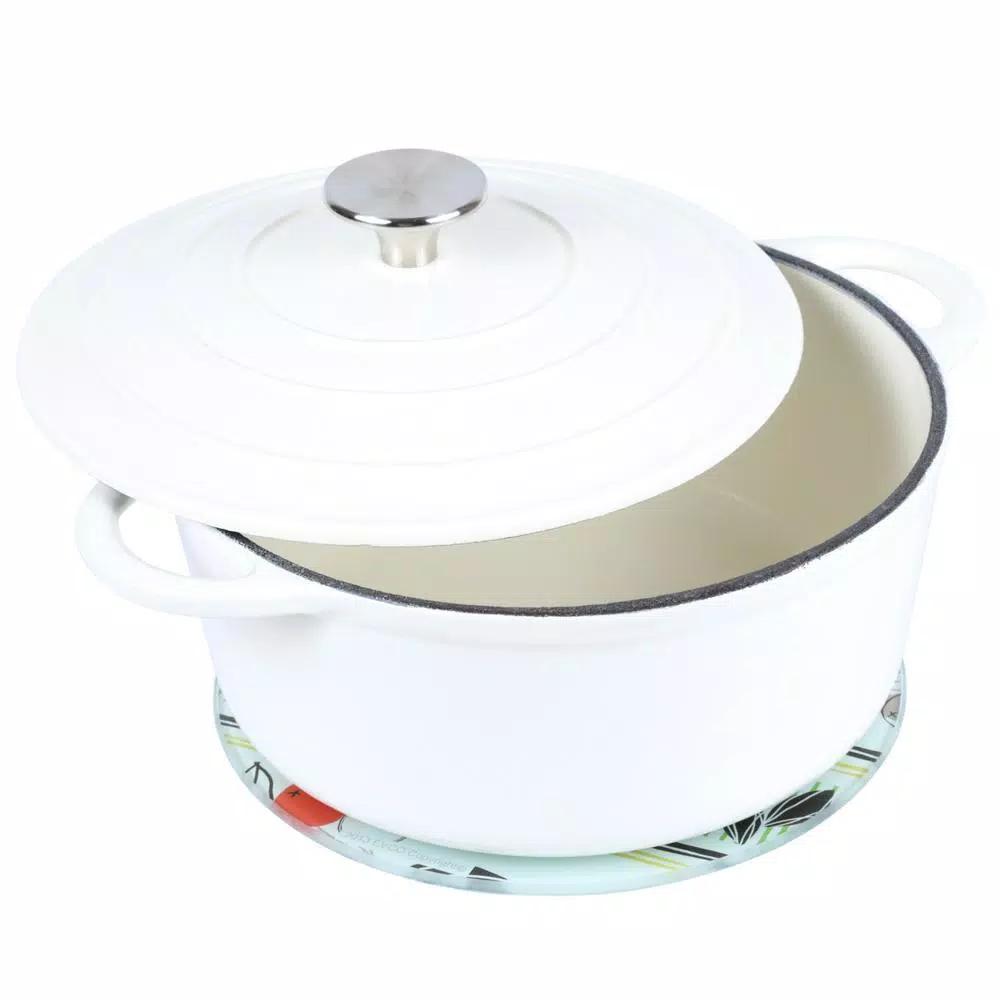 Creative Home 8 in. Round Tempered Glass Trivet with Flower Pattern