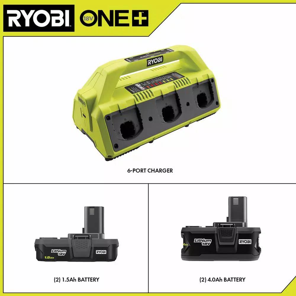 RYOBI 18V ONE+ 6-Port IntelliPort Supercharger Kit with (2) 1.5 Ah and (2) 4.0 Ah Batteries