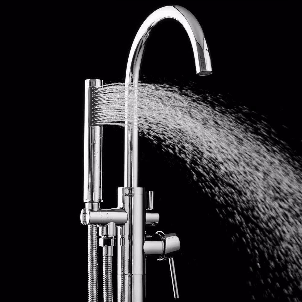 AKDY Freestanding Floor Mount Roman Tub Faucet with Hand Shower, Chrome