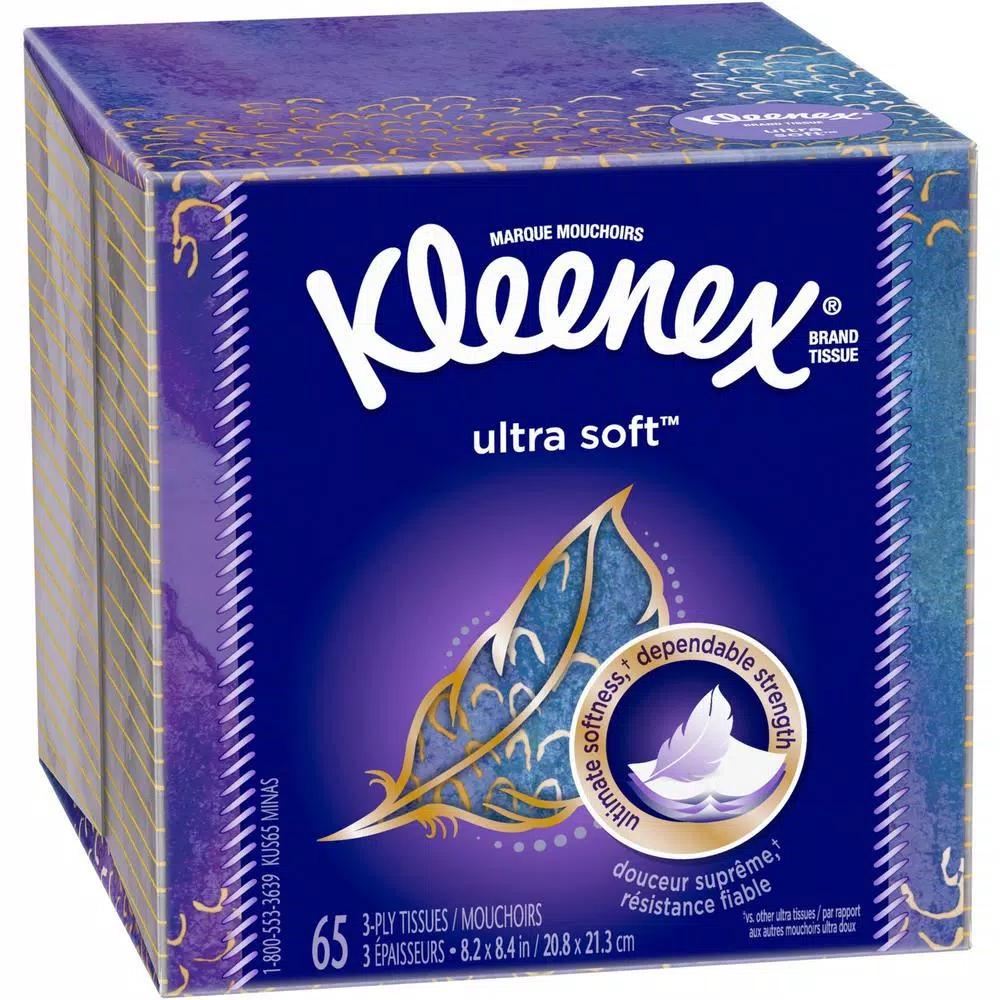 Kleenex Ultra Soft Facial Tissues, 3-Ply, 65-Count Cube Box
