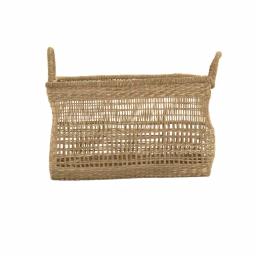 Zentique Handmade Rectangular Seagrass Woven Wicker Basket with Handles, Brown thumbnail 2