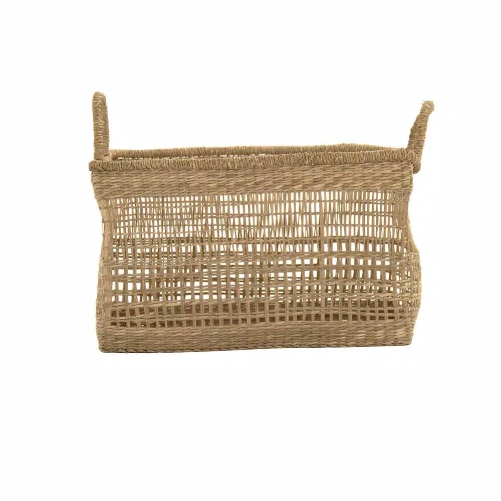 Zentique Handmade Rectangular Seagrass Woven Wicker Basket with Handles, Brown