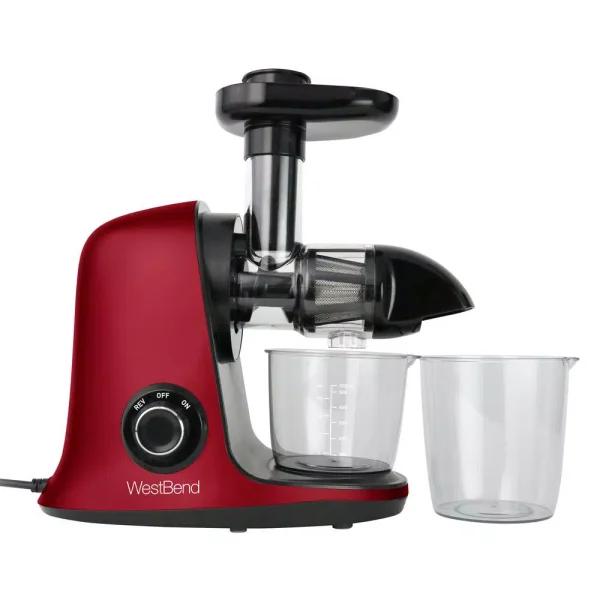 West Bend Cold Press Masticating Juicer, Slow Juicer for Fruits, Vegetables and Greens, Red