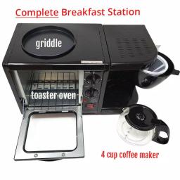 LavoHome 3-in-1 Black Stainless Steel Breakfast Maker Station: Toaster Oven, 4-Cup Coffee Maker & 6" Non-Stick Griddle thumbnail 2