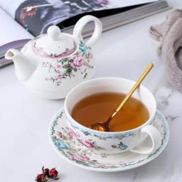 MALACASA Elegant Porcelain Tea for One Set - 3 Piece Teapot, Teacup and Saucer Set, White with Pattern thumbnail 2