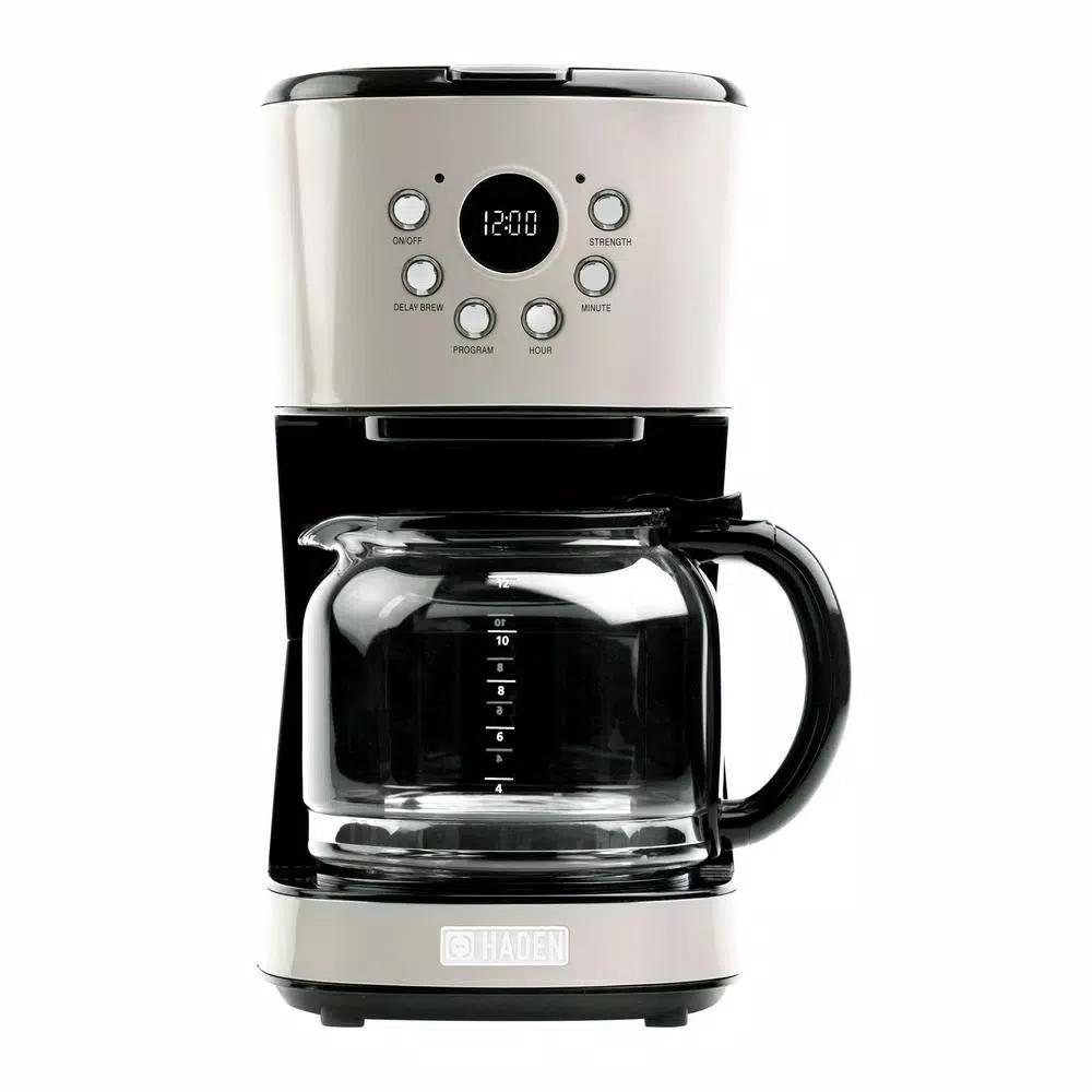 Haden 12-Cup Retro Style Programmable Drip Coffee Maker with Strength Control, Putty
