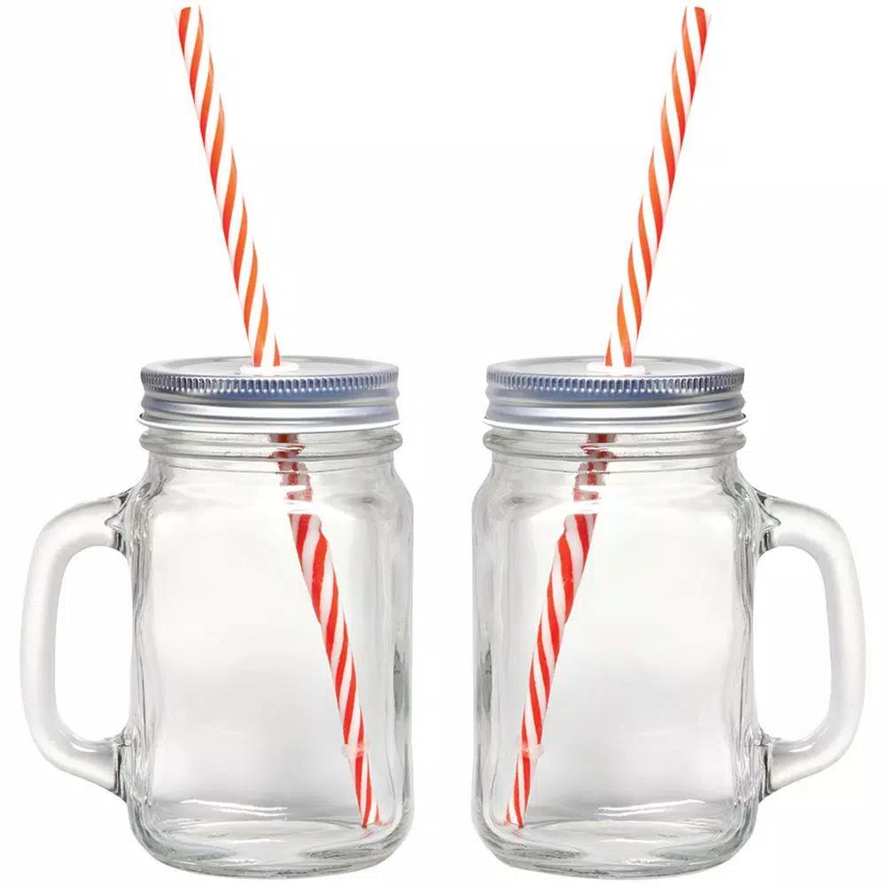 Starfrit Gourmet By Starfrit 12-Piece Glass Mason Jar Mug Set with Lids and Reusable Straws, 16 oz.