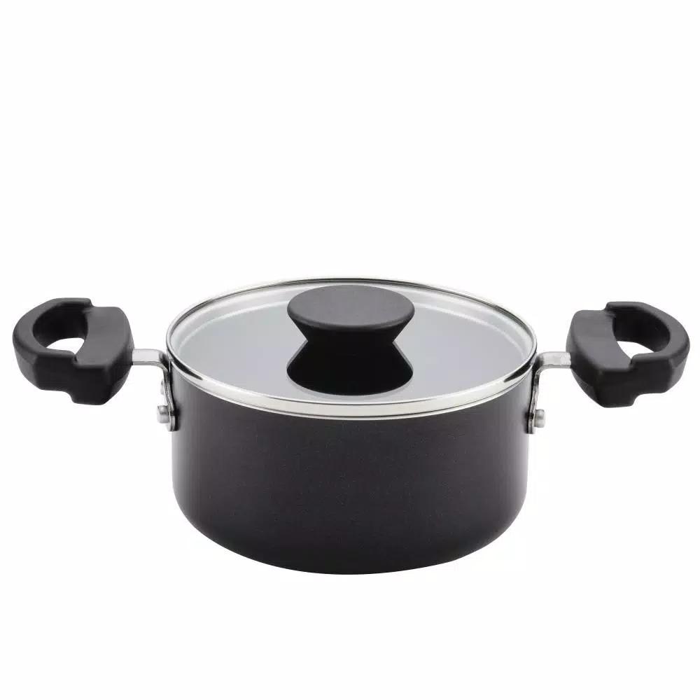 Farberware Neat Nest 1.5 Qt. Aluminum Nonstick Saucepot with Glass Lid, Black