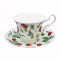 Unbranded Roy Kirkham Alpine Strawberry Bone China Teacup and Saucer Set, 230 ml, Made in England thumbnail 2