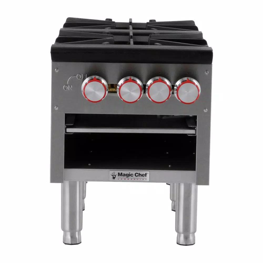 Magic Chef Commercial 2-Burner Natural Gas Stock Pot Range, 160,000 BTU, Stainless Steel