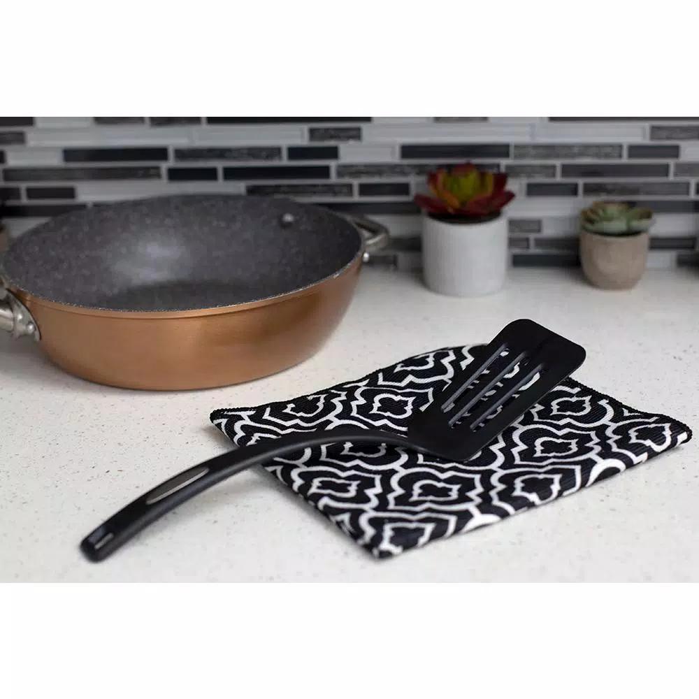 Unbranded Black Nylon Flexible Non-Stick Slotted Spatula with Curved Handle