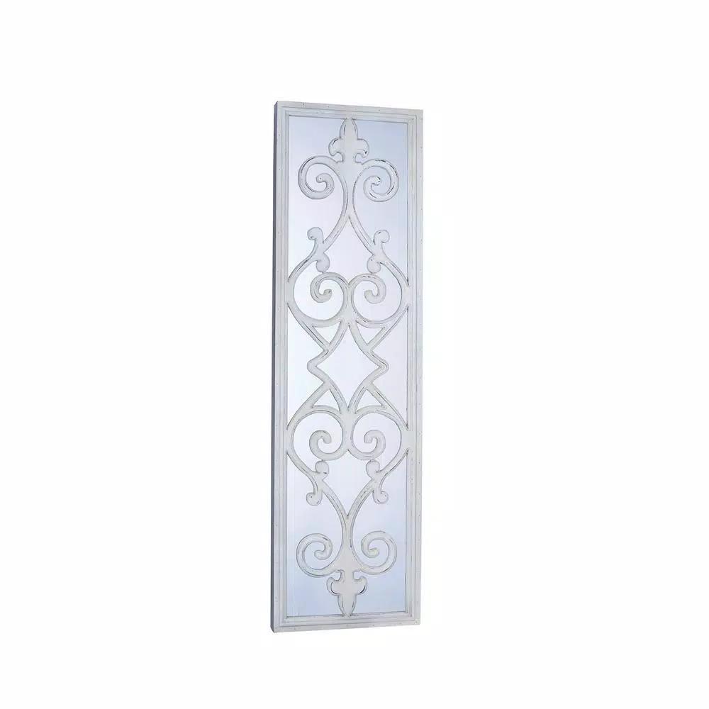 Household Essentials White Decorative Scroll Wall Mirror - Large Rectangular Accent Mirror (46.75 in. x 13.38 in.)