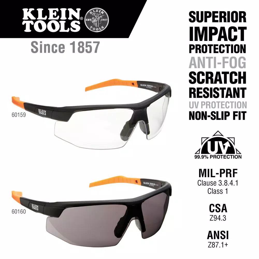 Klein Tools Safety Glasses, Clear Polycarbonate Lens, Anti-Fog & Scratch Resistant, Black/Orange