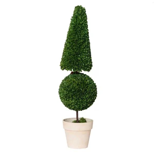 A & B Home Large Faux Boxwood Topiary with Ball and Cone Design in Cream Terra Cotta Pot