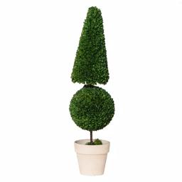 A & B Home Large Faux Boxwood Topiary with Ball and Cone Design in Cream Terra Cotta Pot thumbnail 1