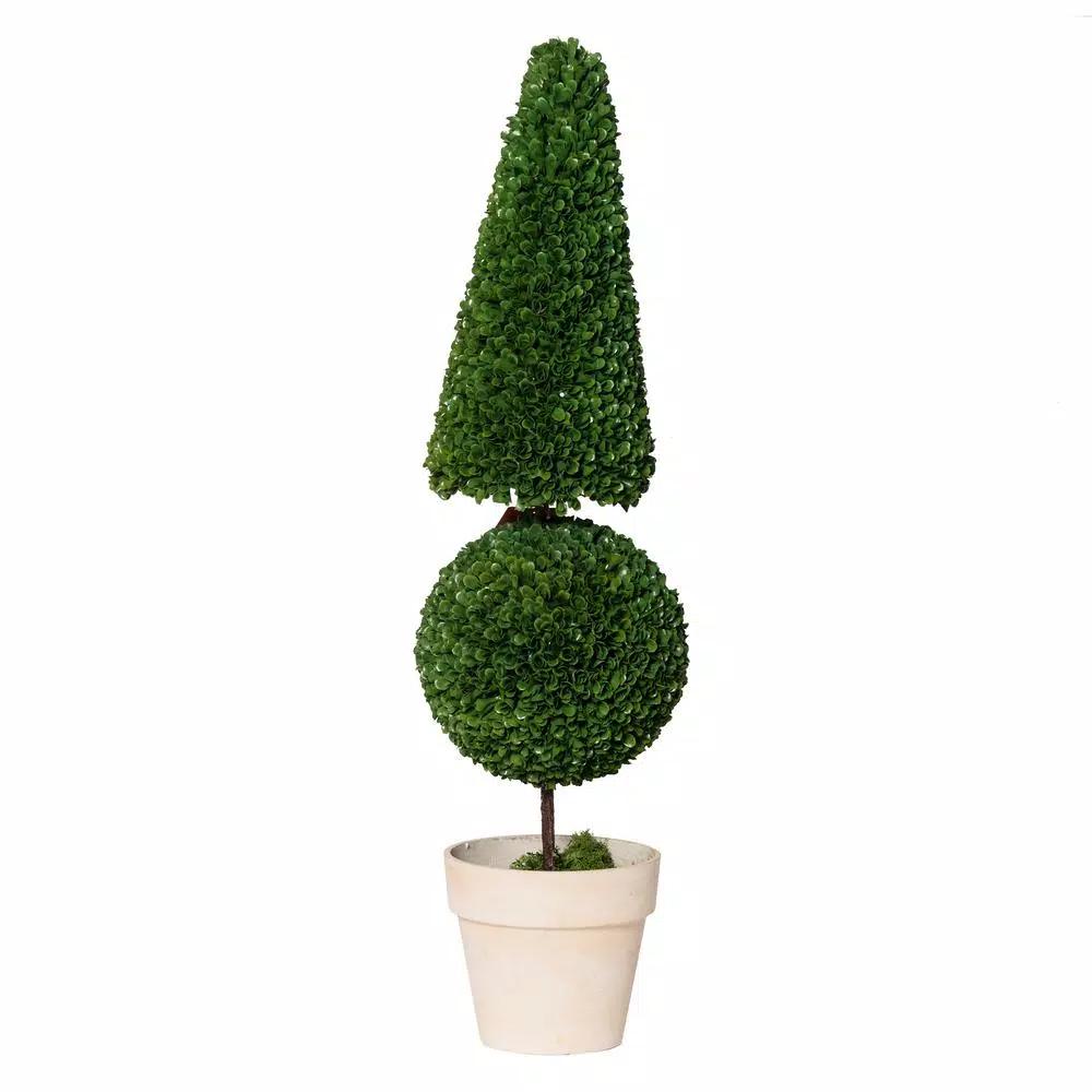 A & B Home Large Faux Boxwood Topiary with Ball and Cone Design in Cream Terra Cotta Pot