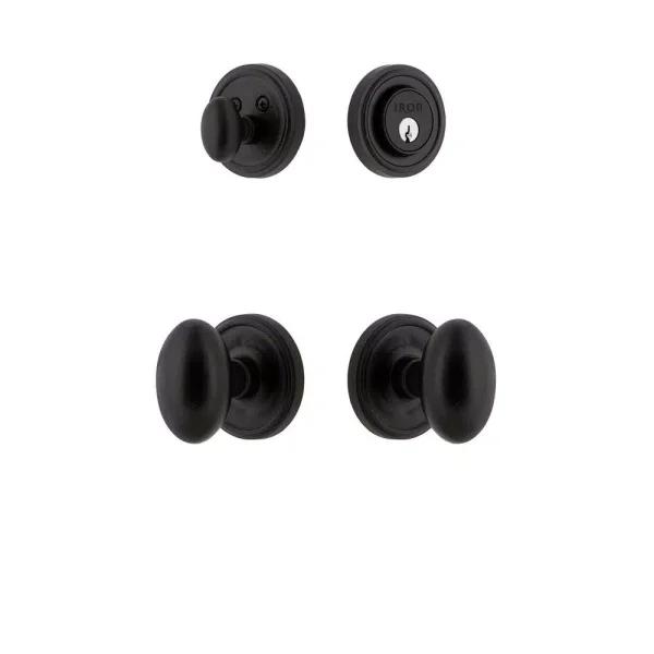 Unbranded Loch Rosette Black Iron Handleset Combo Pack with Aeg Egg Knob and Deadbolt
