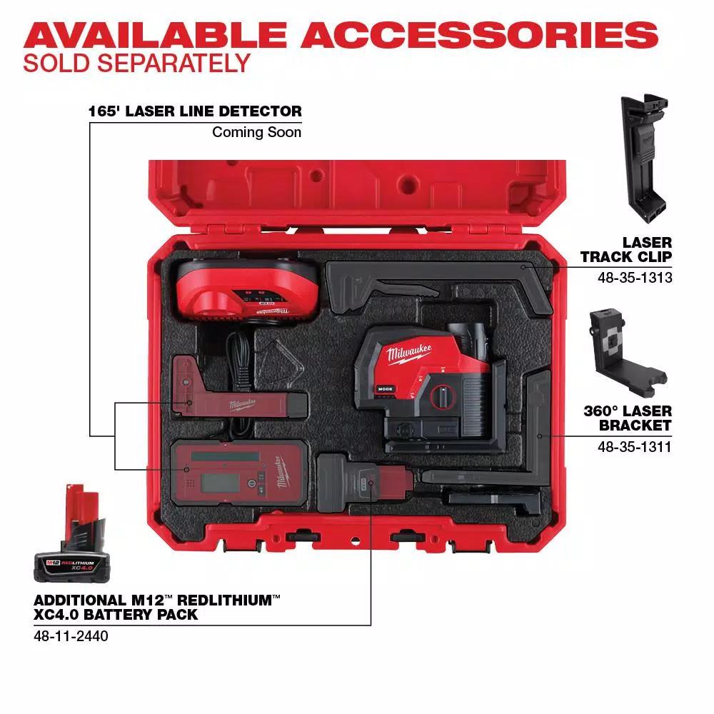 Milwaukee M12 Green Cross Line and Plumb Points Laser Level Kit with 3.0 Ah Battery
