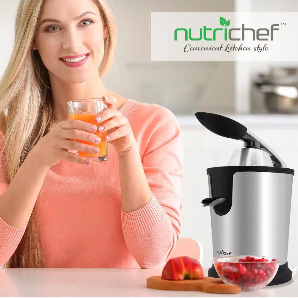 NutriChef Electric Citrus Juicer - Stainless Steel Manual Press Orange Squeezer