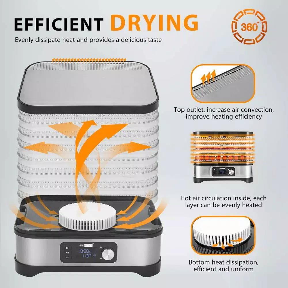 VIVOHOME 8-Tray Stainless Steel Food Dehydrator with Digital Timer and Temperature Control