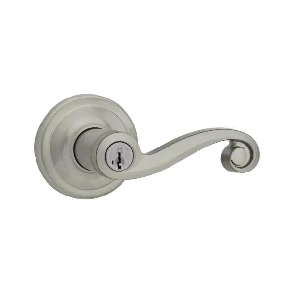 Kwikset Lido Satin Nickel Exterior Entry Door Lever with SmartKey Security