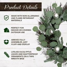 Fraser Hill Farm 24 in. Artificial Christmas Wreath with Ornaments and Frosted Pine Branches thumbnail 3
