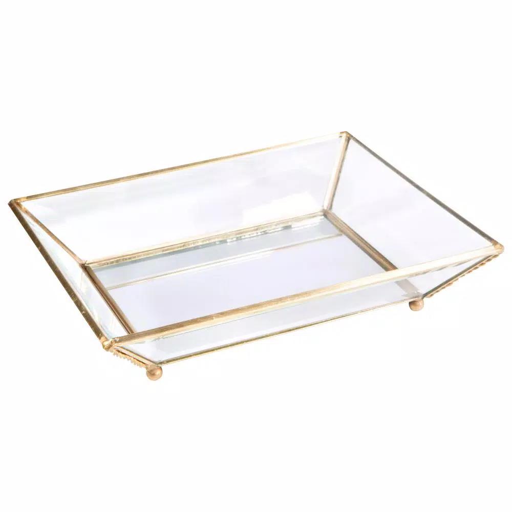 Home Details Vintage Gold Mirrored Bottom Glass Keepsake Tray