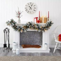 Nearly Natural 6 ft. Pre-lit Flocked Mixed Pine Artificial Christmas Garland with 50 LED Lights thumbnail 4