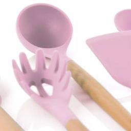 MegaChef 9-Piece Pink Silicone and Wood Kitchen Utensil Set with Ceramic Holder thumbnail 5