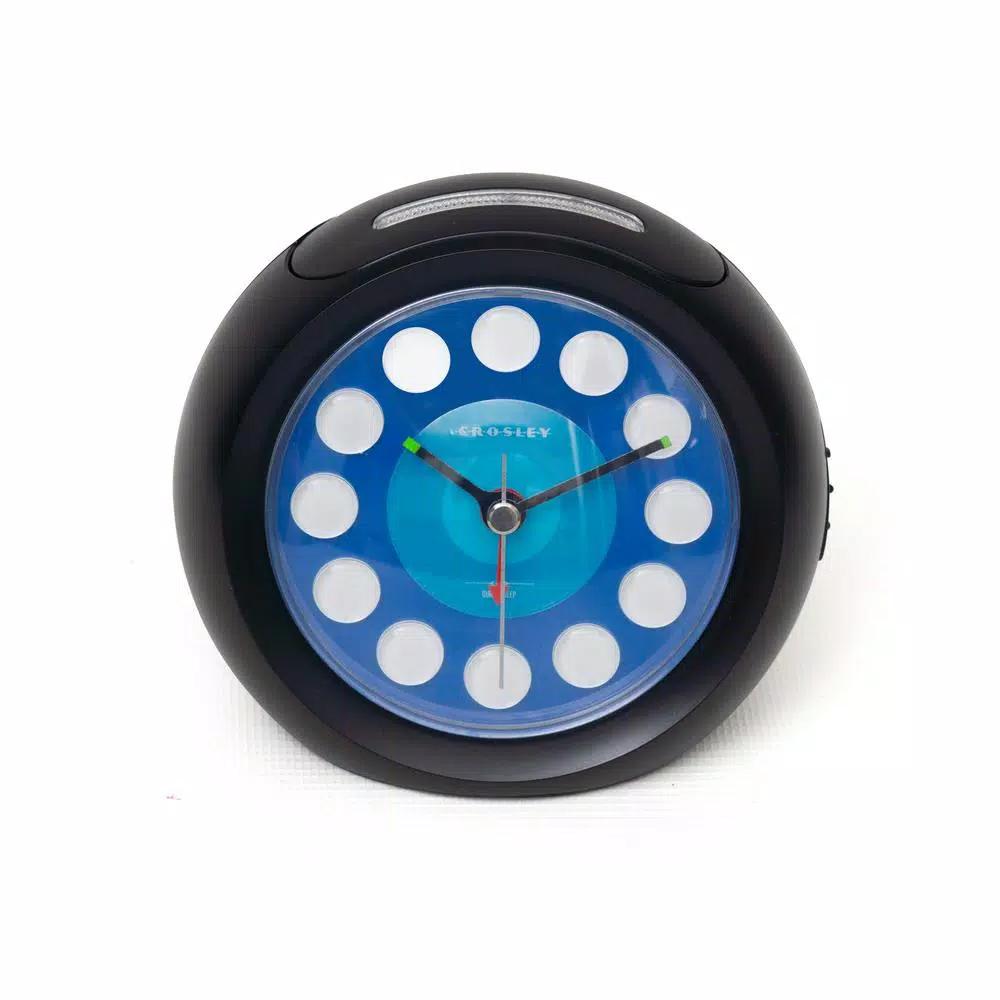 Crosley Vintage Modern Ball Analog Alarm Clock with Night Light and USB Charging Port - Black