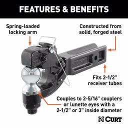 CURT Pintle Hitch with 2-5/16 in. Trailer Ball, Fits 2-1/2 in. Receiver thumbnail 3