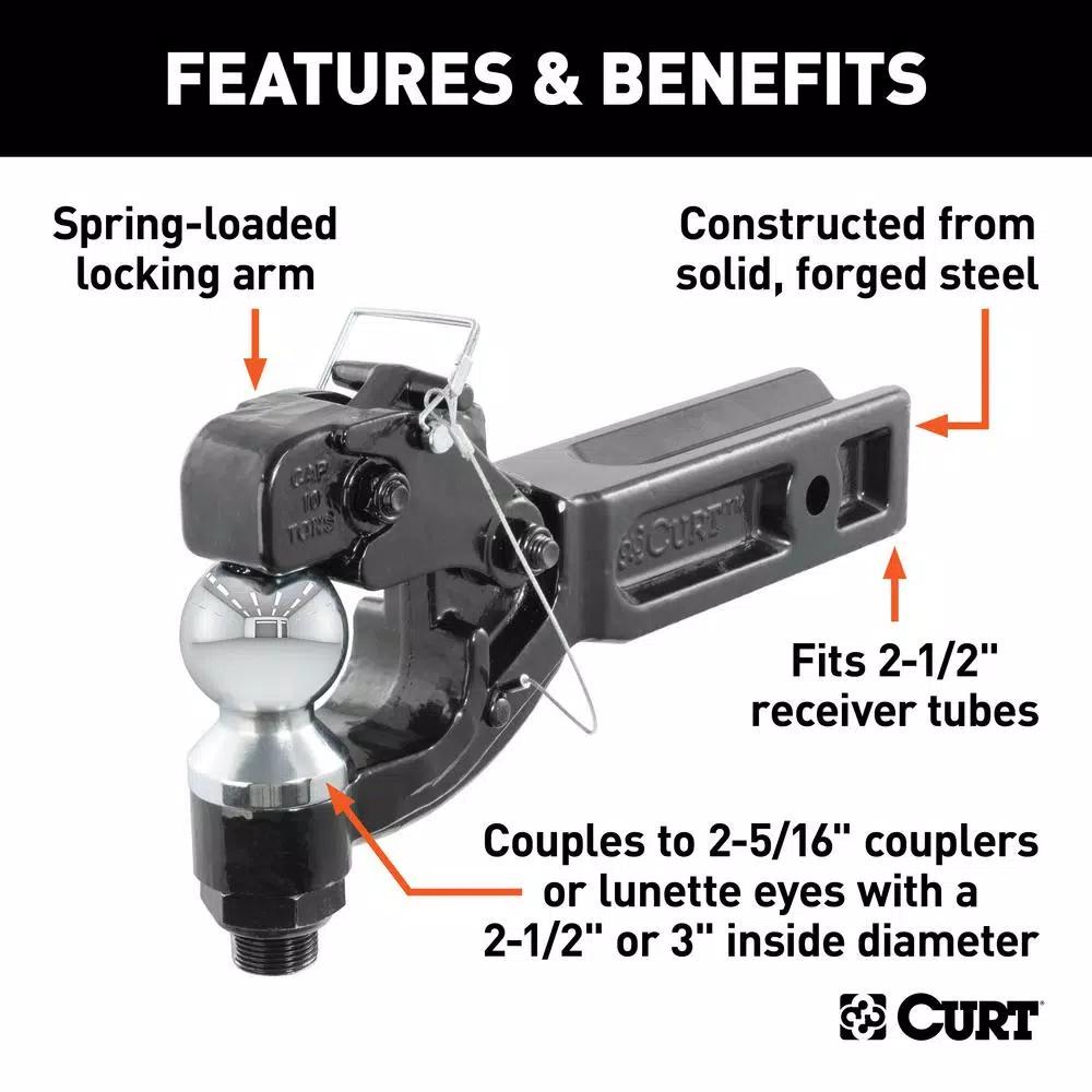 CURT Pintle Hitch with 2-5/16 in. Trailer Ball, Fits 2-1/2 in. Receiver
