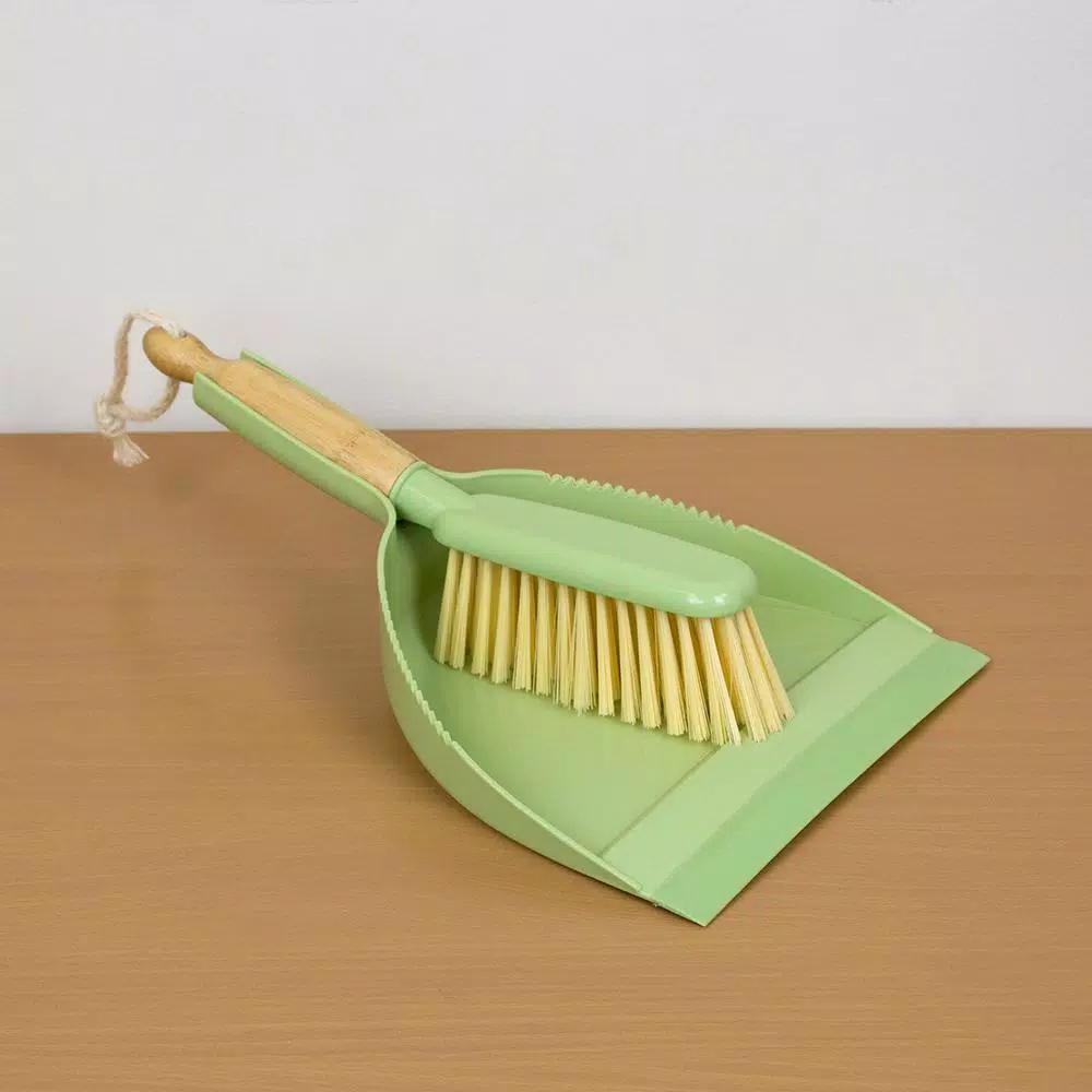 Home Basics Bliss Collection Green Bamboo Broom and Dustpan Set, 8.62 in.