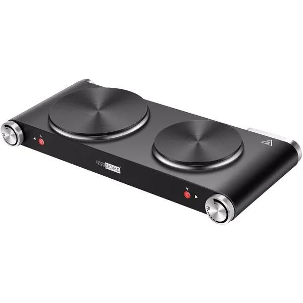 VIVOHOME 1800W 2-Burner Electric Hot Plate, Dual Cast Iron Countertop Cooktop with Stainless Steel Housing