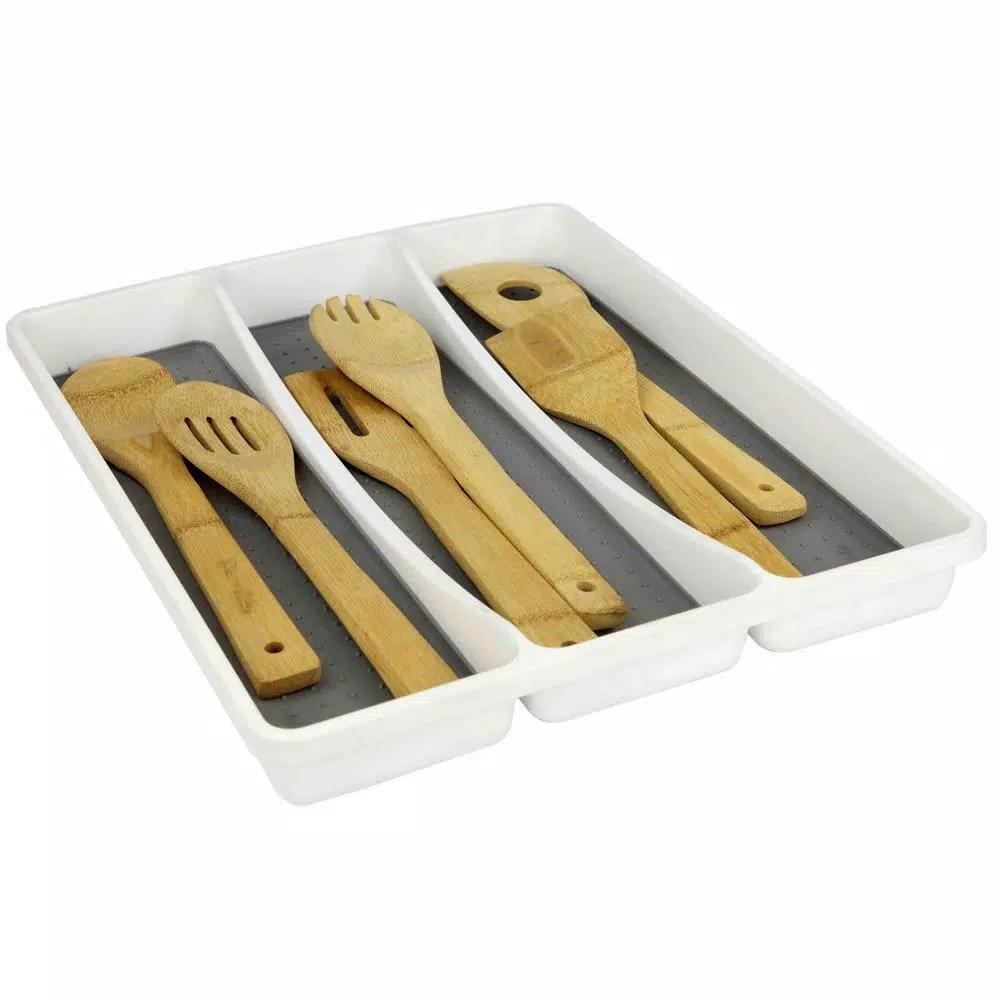 Unbranded 2-Compartment White Plastic Drawer Organizer with Non-Slip Rubber Lining