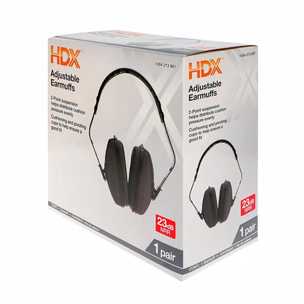 HDX Black Passive Hearing Protection Ear Muffs, 23 dB NRR, Lightweight Over-the-Head Design