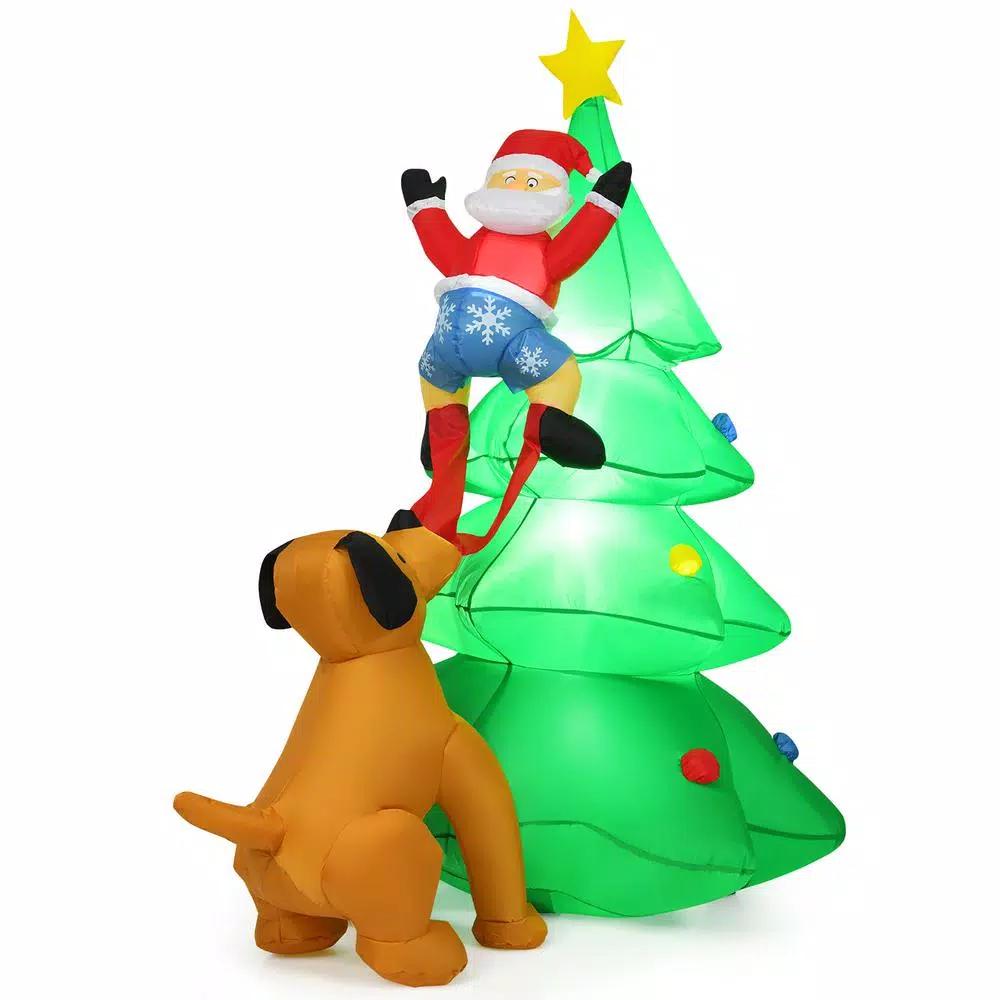 Costway 6.5 ft. Pre-lit LED Inflatable Christmas Tree with Santa and Dog Decorations