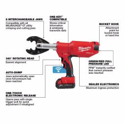Milwaukee M18 FORCE LOGIC 6-Ton Pistol Utility Crimping Kit with BG-D3 Jaws and 2 Batteries thumbnail 6