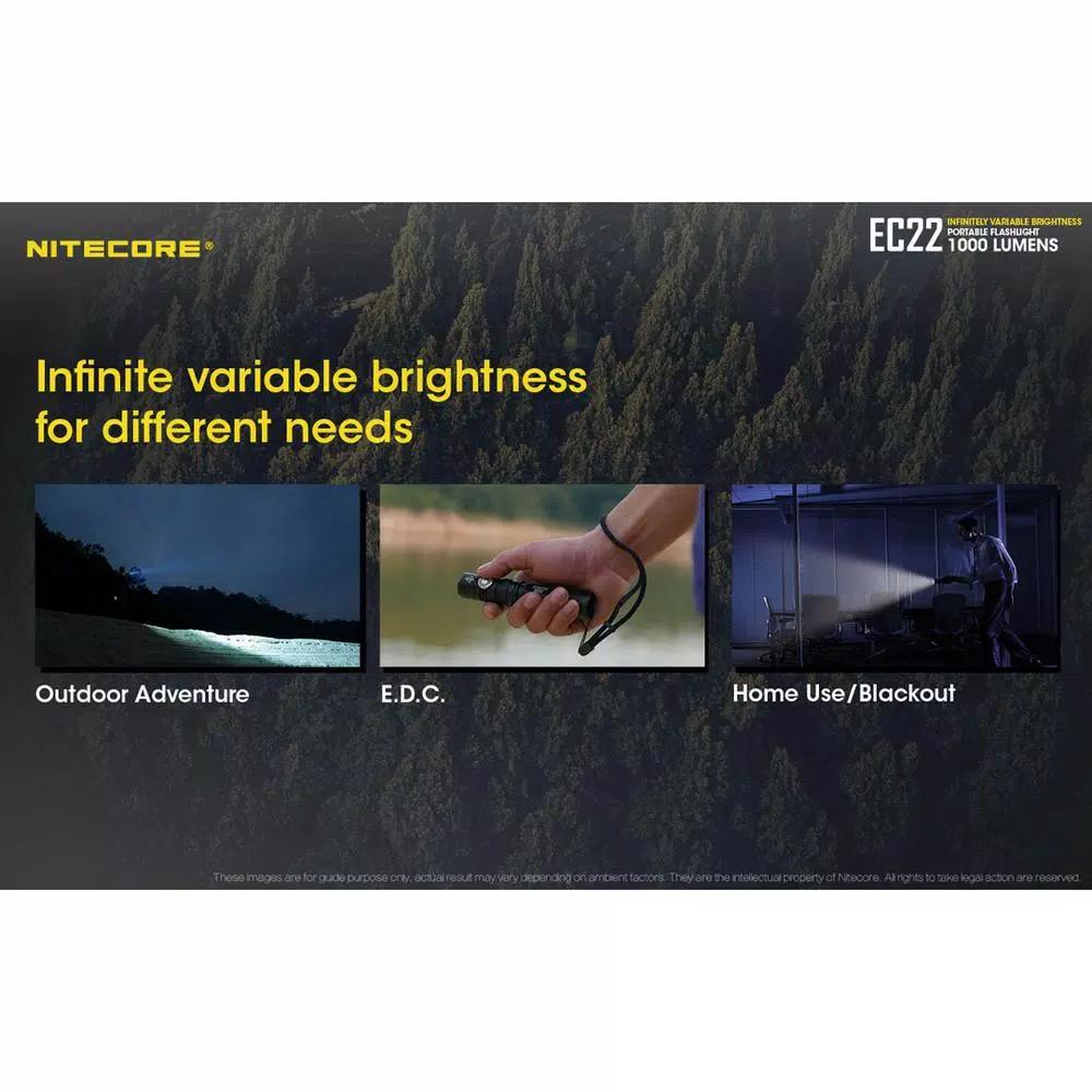 NITECORE EC22 1000 Lumens LED Flashlight with Infinite Variable Brightness and USB Rechargeable Battery