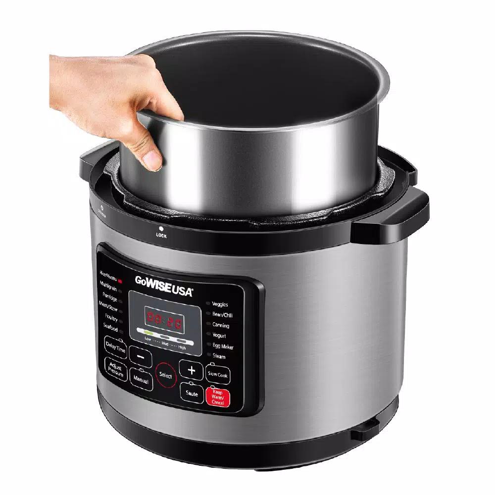 GoWISE USA 6 Qt. Stainless Steel Electric Pressure Cooker, 12-in-1 Multicooker with 12 Presets