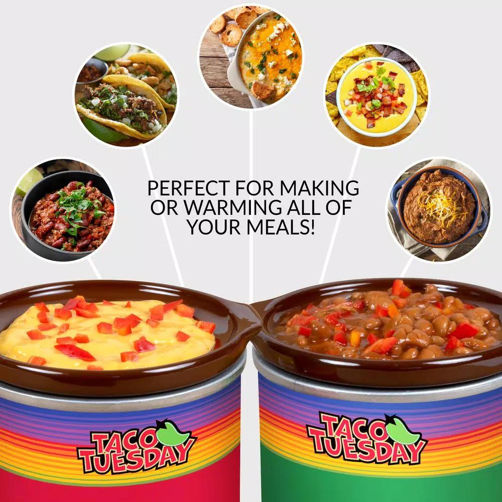 Taco Tuesday Mini Fiesta Dippers .65 Qt. Slow Cooker with Removable Ceramic Pot, Red