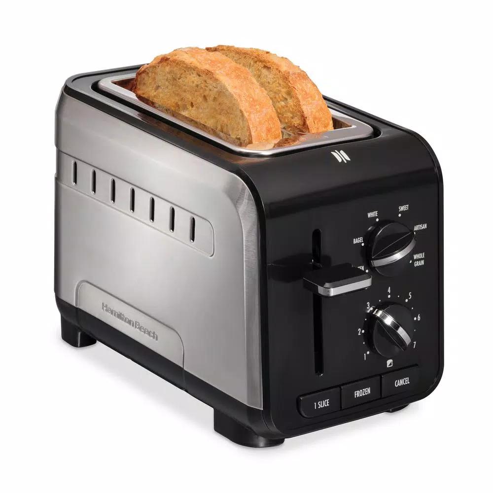 Hamilton Beach Expert-Toast 2-Slice Toaster, 900W, Black and Stainless Steel with Wide Slots