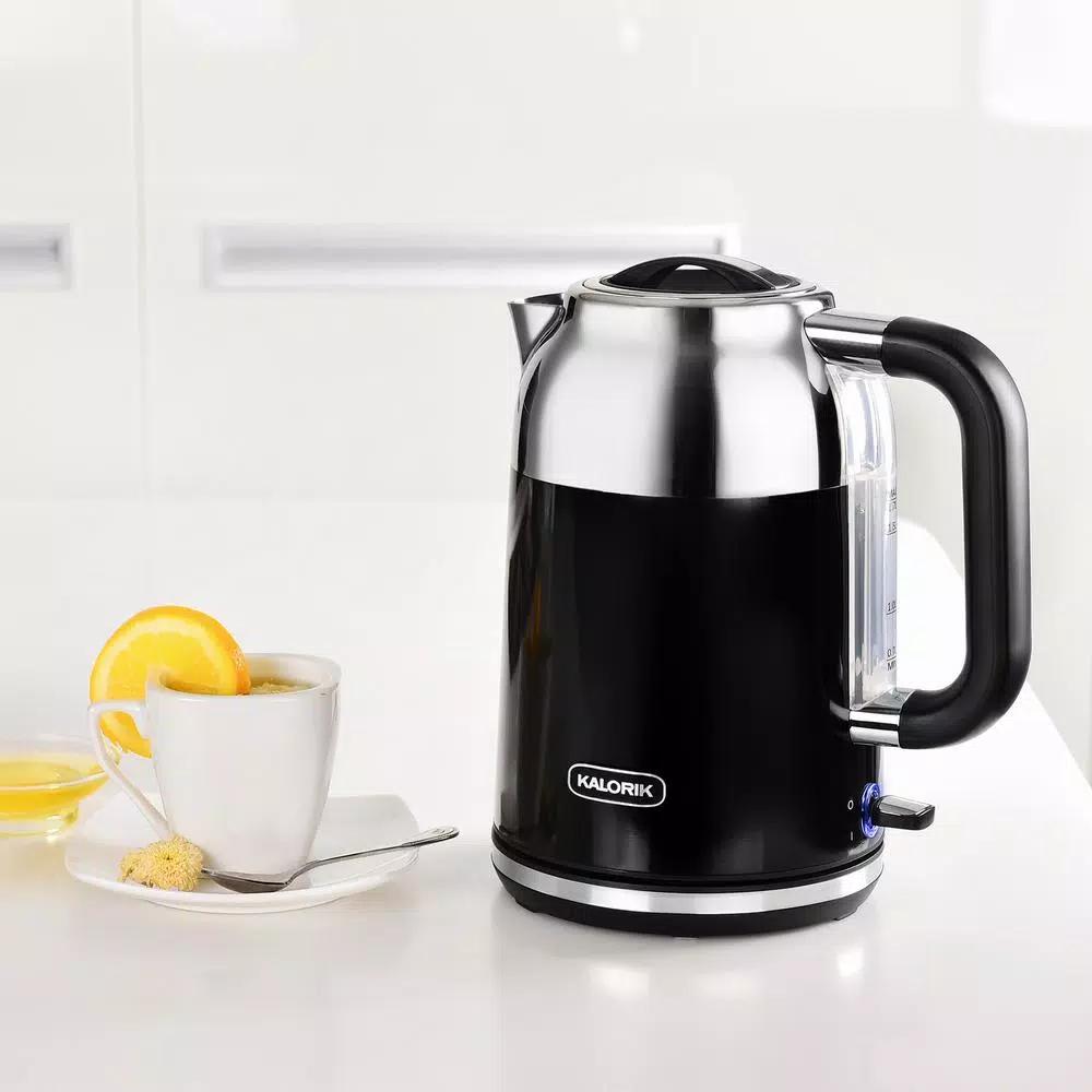 Kalorik Retro 1.7L Electric Kettle, 7-Cup Cordless Water Boiler, Black