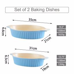 MALACASA 2-Piece Blue Oval Porcelain Bakeware Set, 12.75 in. and 14.5 in. Ceramic Baking Dishes thumbnail 4