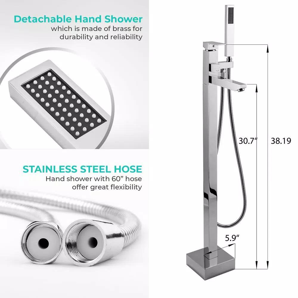 AKDY Freestanding Floor Mount Roman Tub Faucet with Hand Shower, Chrome