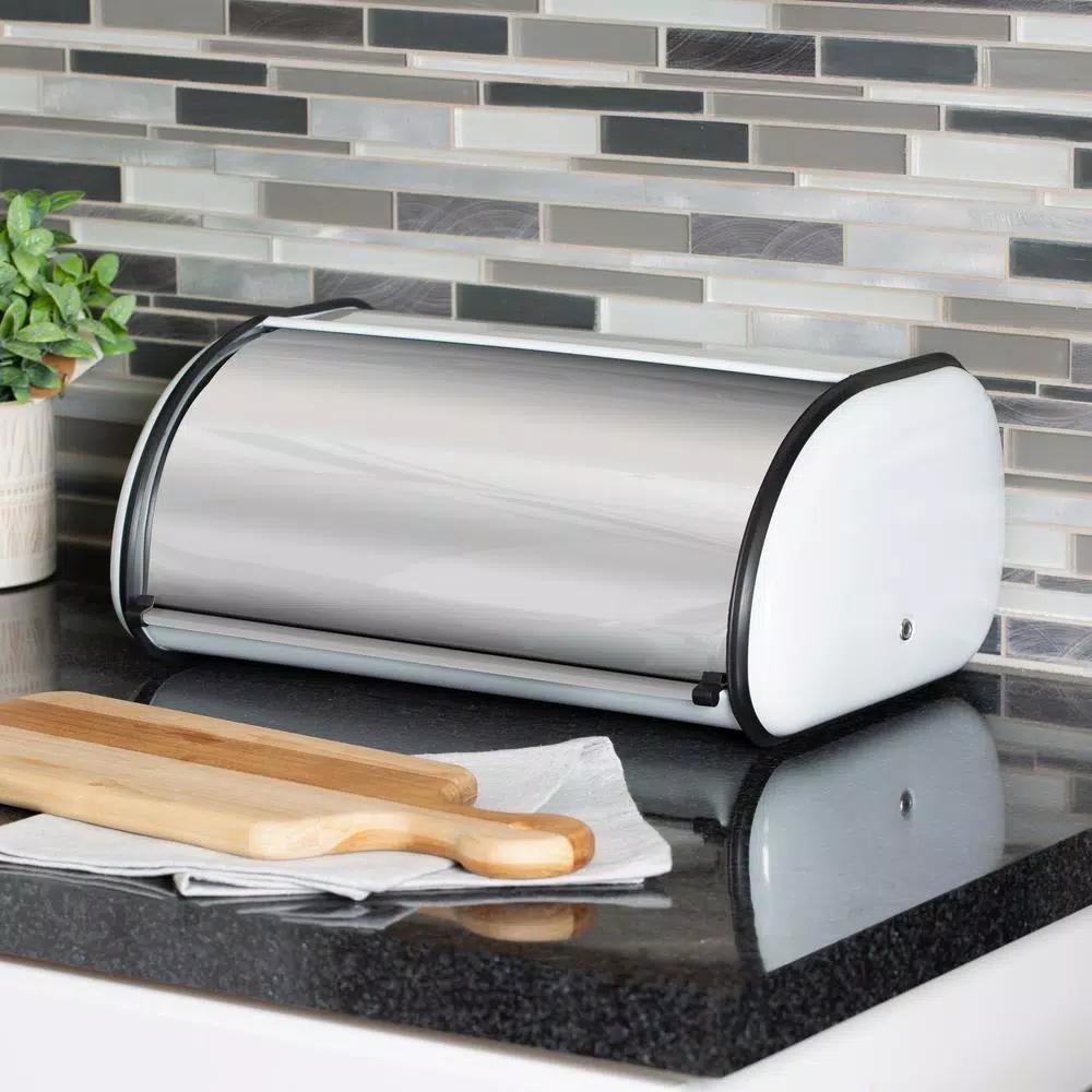 Honey-Can-Do Retro White Rolltop Bread Box - Steel Kitchen Storage Container