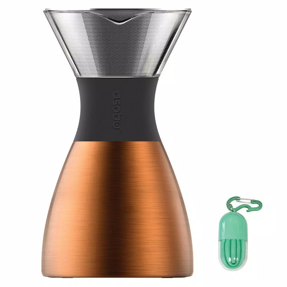 ASOBU 4-Cup Bronze Pour Over Insulated Coffee Maker with Reusable Straw