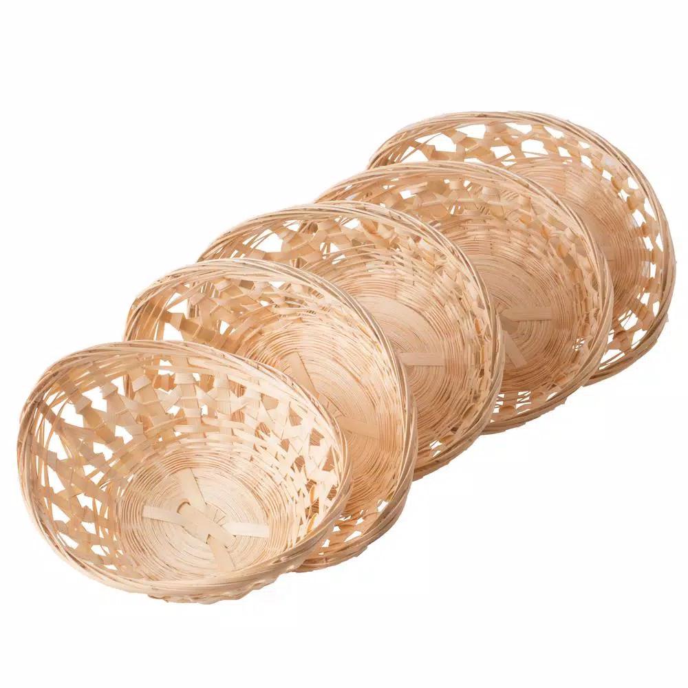 Vintiquewise Natural Bamboo Oval Storage Baskets and Bread Serving Trays, Set of 5