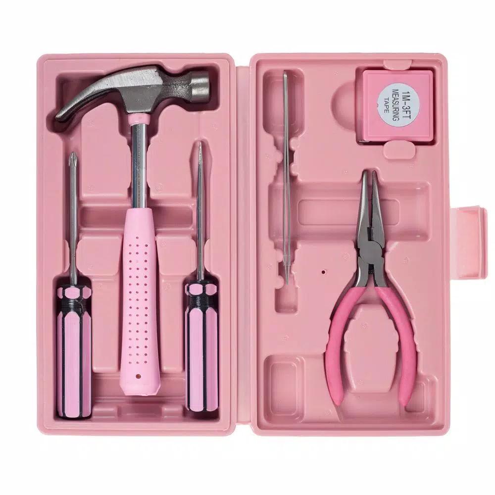 Stalwart 9-Piece Pink Household Hand Tool Set with Carrying Case