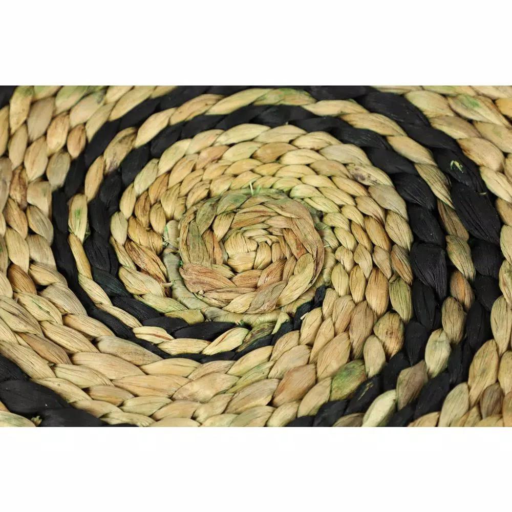 LITTON LANE Natural and Black Spiral Design Wicker Trays, Set of 3